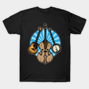 Bluegrass/Folk Music Instruments Blue Background T-Shirt